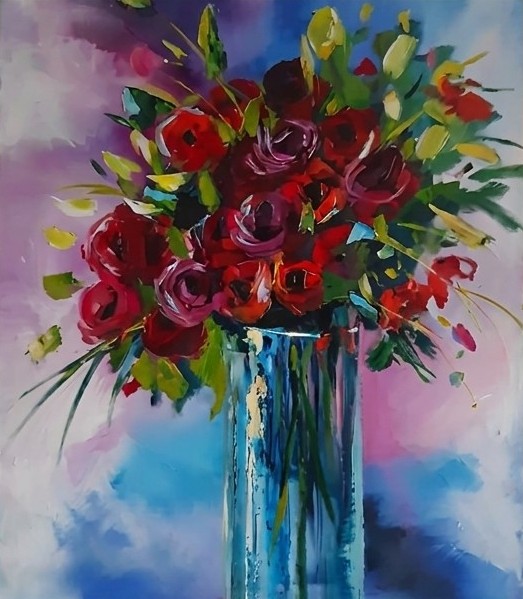 Summer Blooms — red roses in a vase