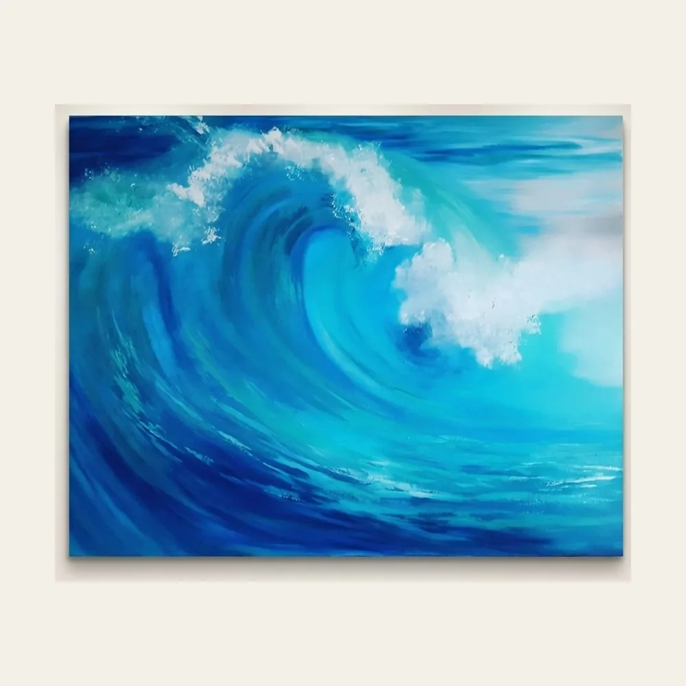 Breaking Wave — a turquoise and cobalt ocean wave curling over into white spray.