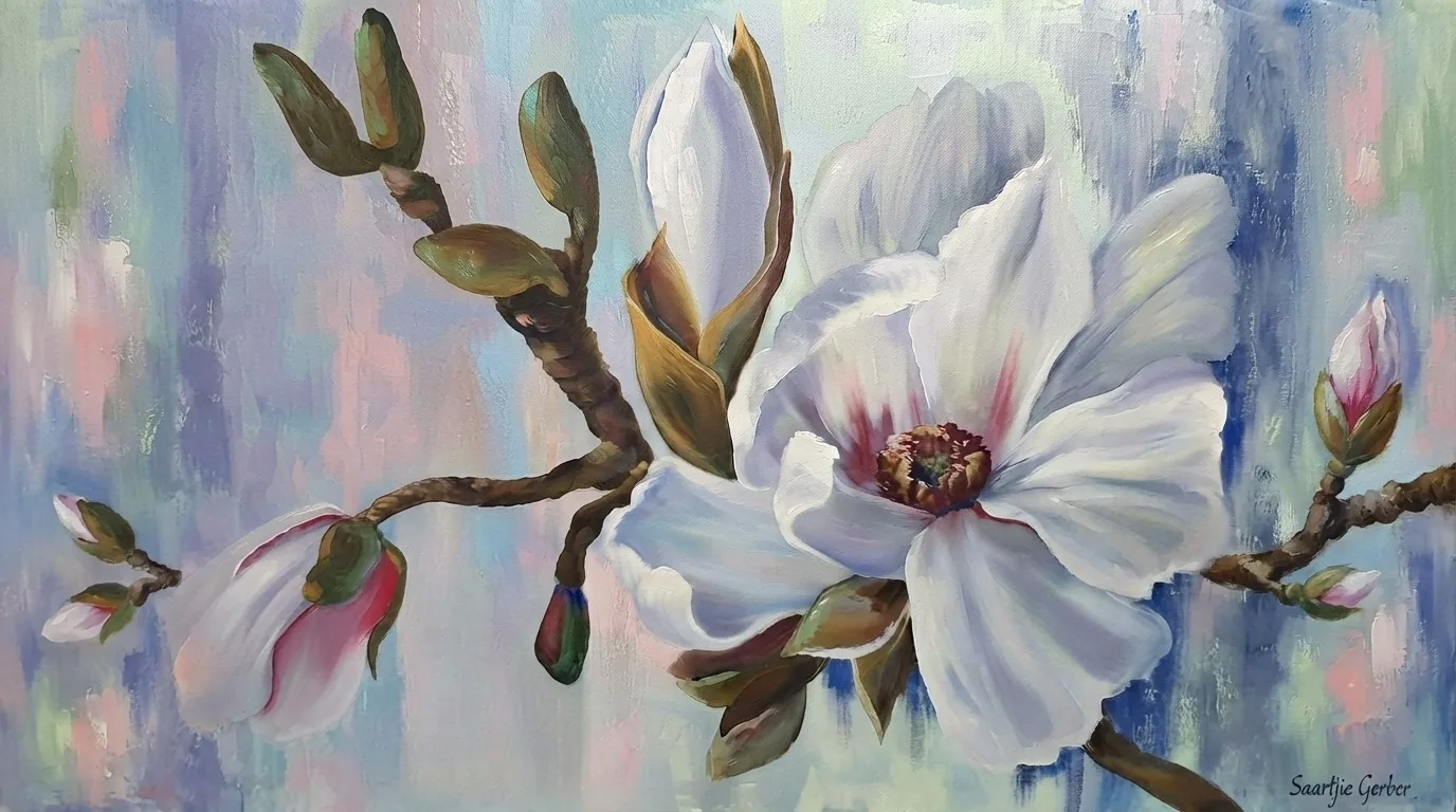 Magnolia painting by Saartjie Gerber